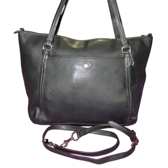 Coach Peyton Black Crossgrain Leather Tote 2 Way Crossbody - Etsy 
