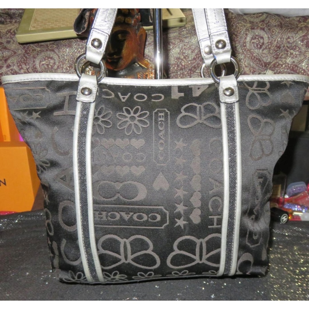 Coach Poppy Black & Silver Bandana Glitter Graffiti Butterfly