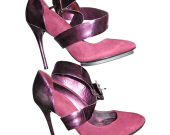 Guess by Marciano - Escarpins roses et violets métalliques à lanières en cuir verni italien