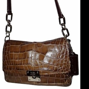 Coach Chelsea Brown Croc Embossed Leather crossbody satchel large hangtags