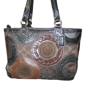COACH Circle Mosaic Patchwork Lackskinn & Canvas East West Tote