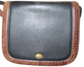 Bally Vintage Italienische Krokoprägung Leder Einstellbar Umhängetasche Messenger Bag