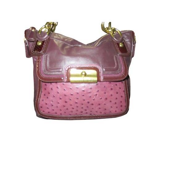 Coach Kristin Ostrich Embossed Mixed Leather Plum Purple Satchel