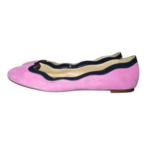 J CREW Scalloped Pink Italian Suede Leather Slip on Ballet Flats Patent Trim 8