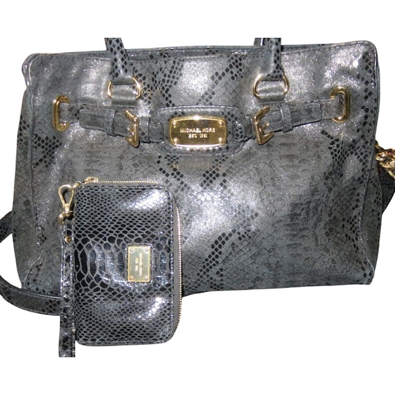 Michael Kors Hamilton Black Python Embossed Leath… - image 1