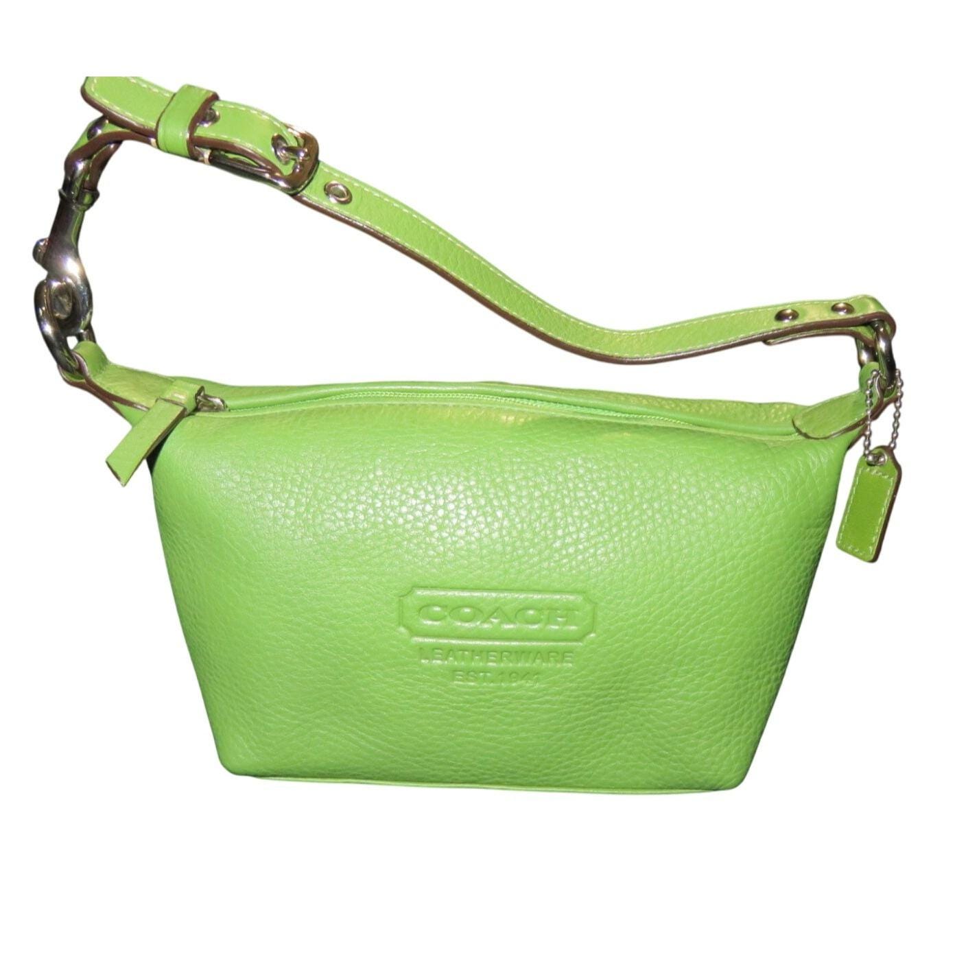 Coach Green Pebble Leather Top Handle Baguette Sufflette Bag