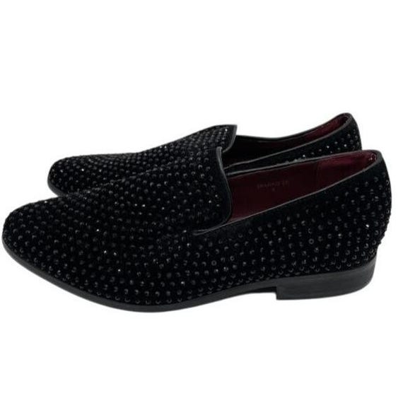 Alberto Fellini Mens Black Vintage Velvet Rhinestone Loafer Slip On Tuxedo Shoes Alberto Fellini SPARKO 11 Dress Shoes Rhinestone Loafers  main image 4