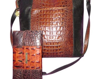 BRAHMIN Pecan Melbourne Croc Embossed Leather Tote & Wallet and Checkbook holder