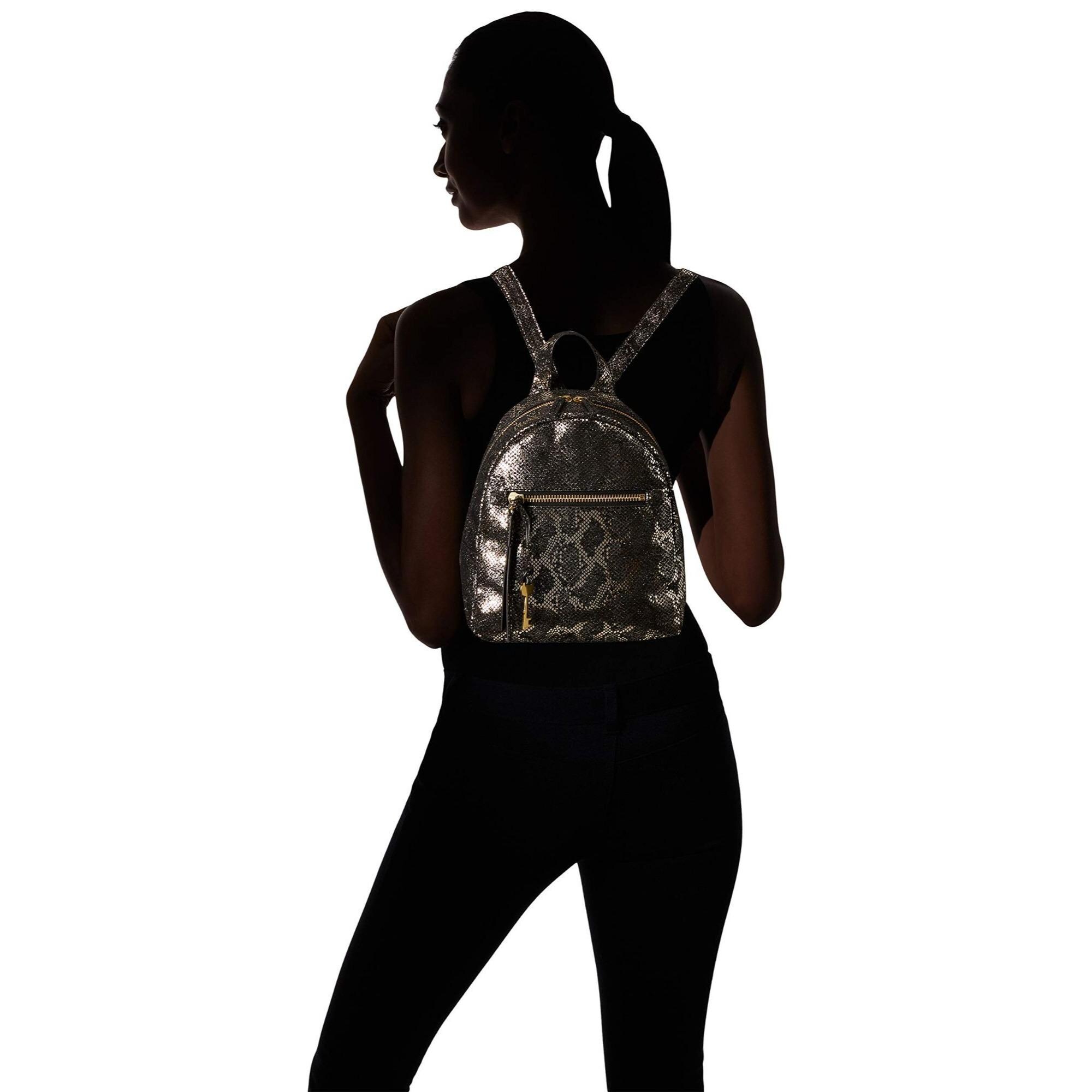 FOSSIL Megan Silver & Black Metallic Python Embossed Leather Backpack & Key FOSSIL Megan Silver & Black Metallic Python Embossed Leather  main image 4