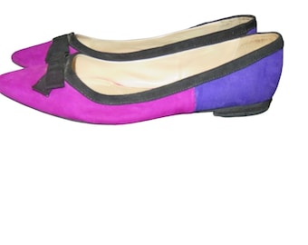 Unisa Two Toned Pink & Purple Suede Bow Embellished Ballet Flats sz 7.5 vintage