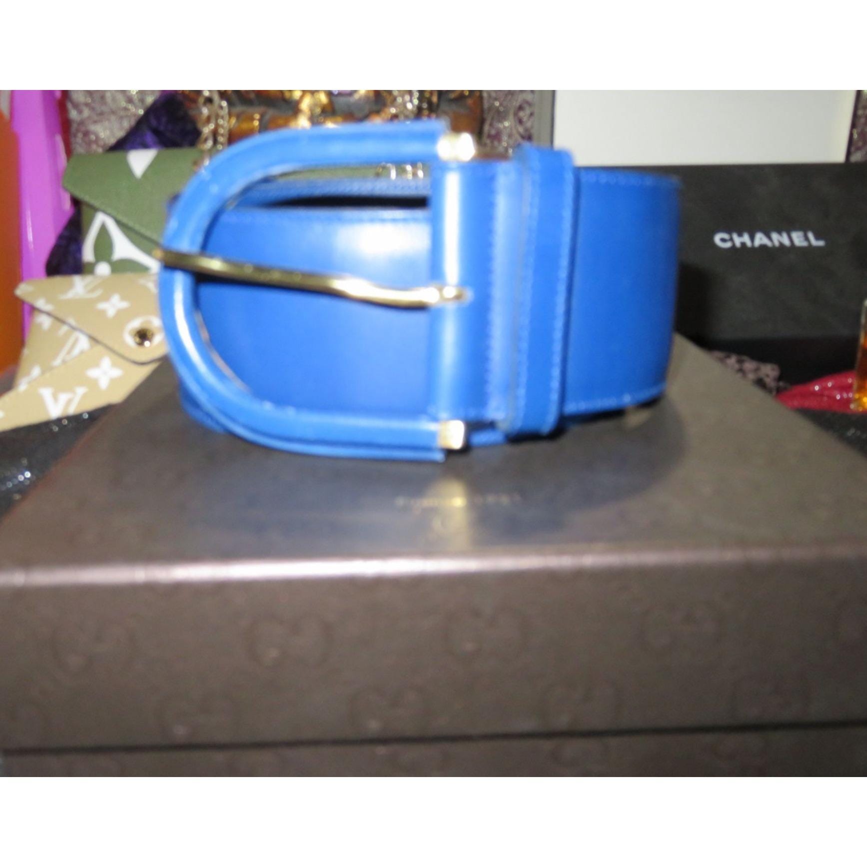 Gucci Blue Wide Big Buckled Leather Belt  Sapphire Cobalt 75.30 Gucci Belt Guccissima Interlocking G Buckle Blue in Leather  main image 4