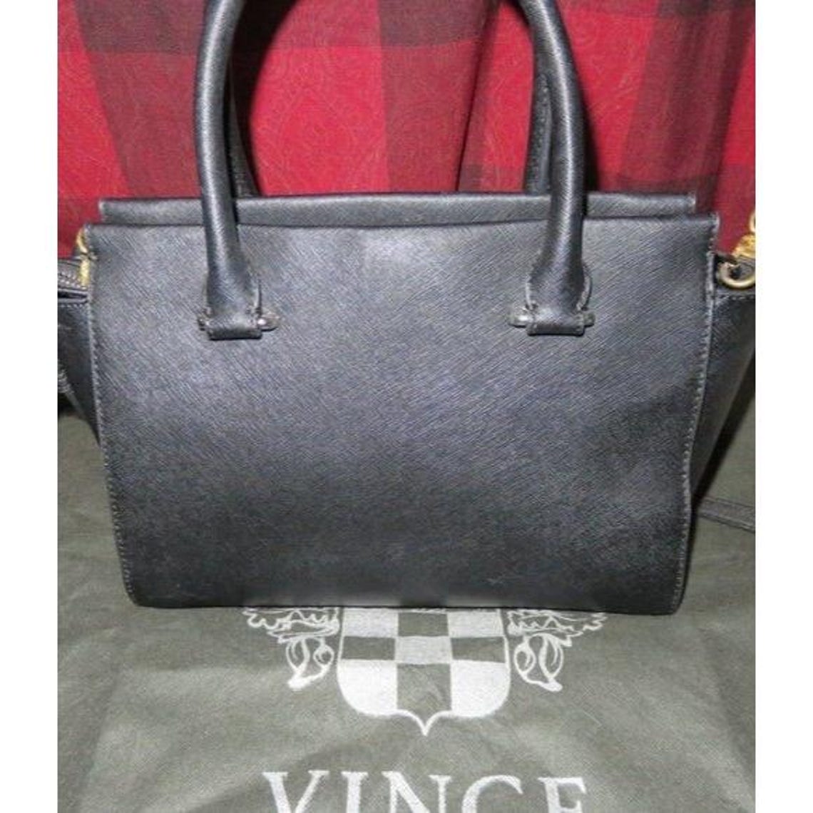 Vince Camuto Vintage Black Italian Leather Tote Handbag Crossbody with original charm, photo 2 sur 5