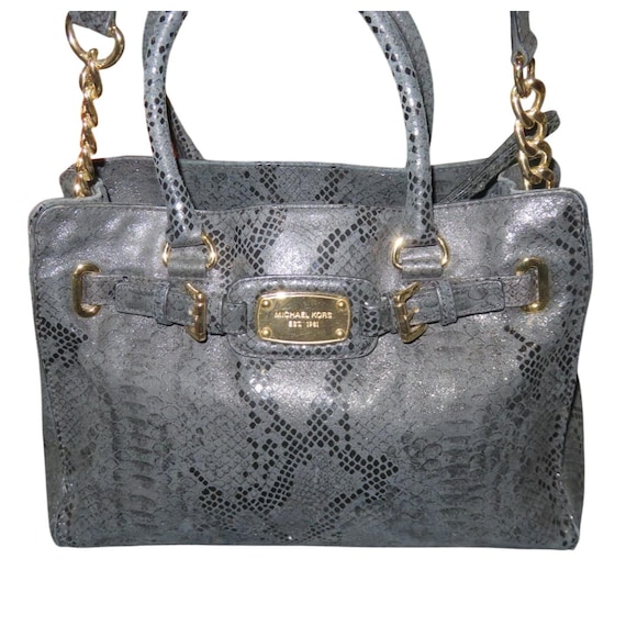 Michael Kors Hamilton Black Python Embossed Leath… - image 2