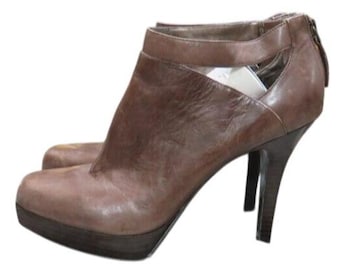 Nine West Brown Vegan Leather Platform Booties Ankle Boots Heels Stilettos 10