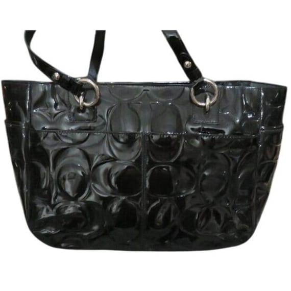 Coach Black C Embossed Patent Leather Tote Handbag - Etsy