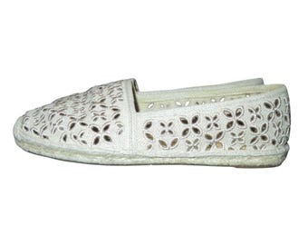 Michael Kors Darci Floral Laser Cut cutout Natural Cream Fabric Espadrille Flats