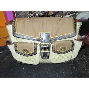 COACH Daphne Woven Straw Canvas Snakeskin Trim Leather Multi Turnlock Satchel Vintage perfection!