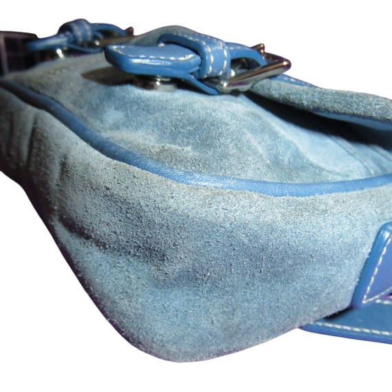Coach 2004 Blue Suede & Leather Double Buckle Flap Closure