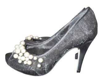 PACO MENA by MENBUR Pearl Embellished Leather Peep Toe Pumps size 37 or 7