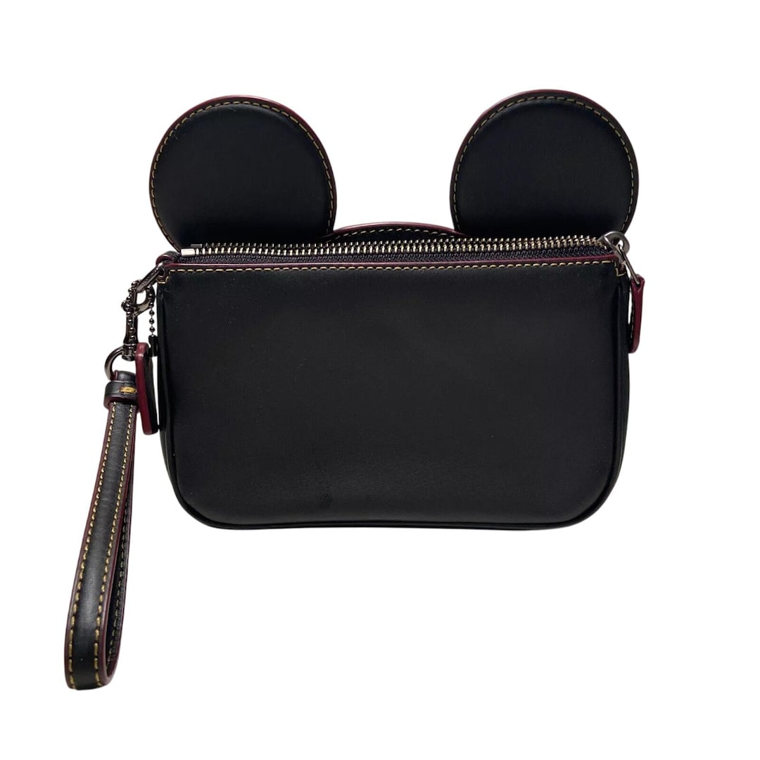 Coach X Disney Mickey Mouse Ears Black Leather Wristlet Handbag