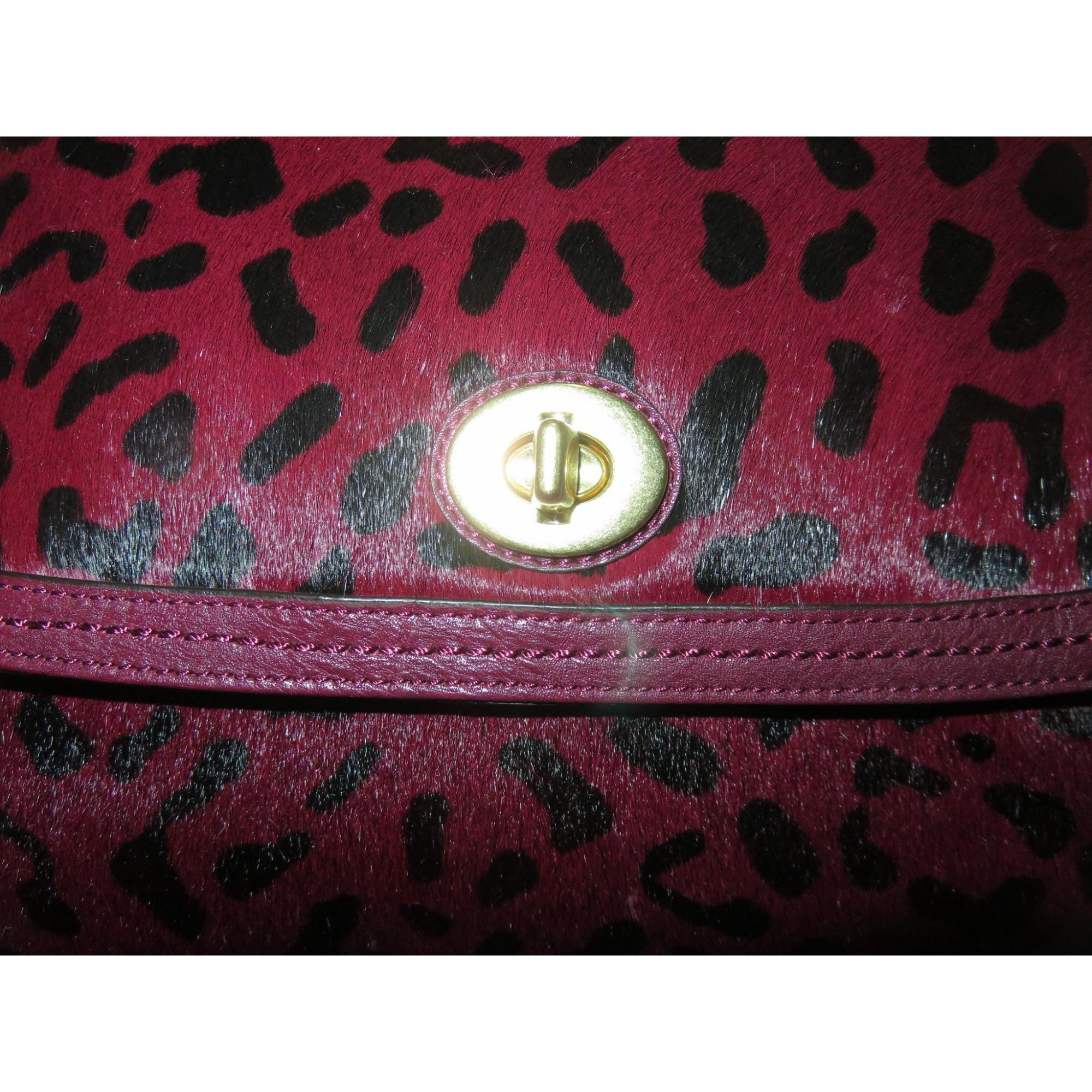 Coach Park Hair Calf Turn Lock Flap Satchel in Leopard Oxblood