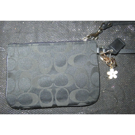 Coach Black Signature C Logo Canvas & Patent Leather Trim Zip