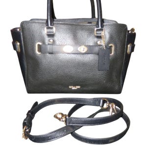 COACH Blake Black Bubble Leather Satchel Carryall 25 Crossbody twin turn locks