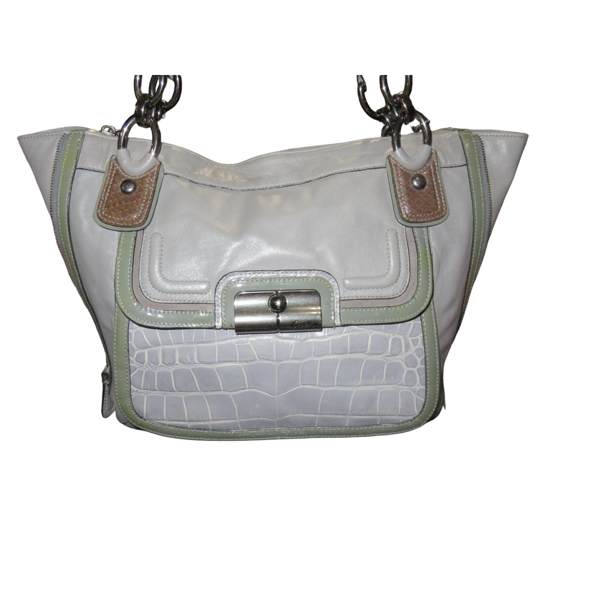 Coach Kristen Spectator Hobo Grey Croc Embossed Leather Expandable 