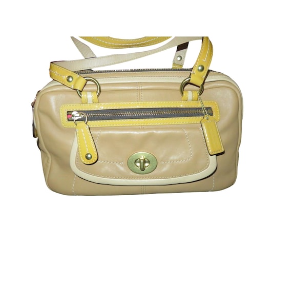 Coach Classic Bonnie Two Tone Tan & Camel Leather Dual Zipper Carryall Satchel 13382
