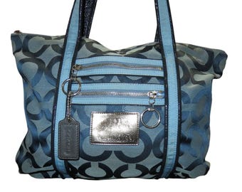 Coach Poppy Blue OP Art C Logo Signature Graffiti Glam Handbag
