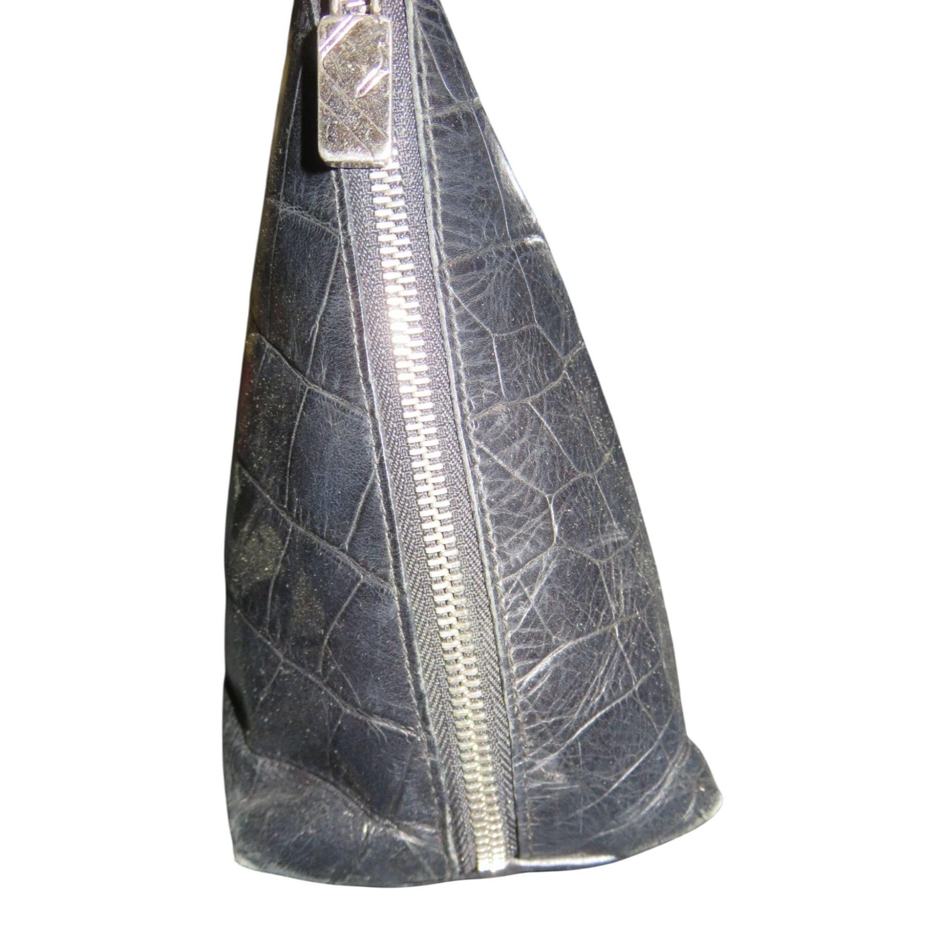 Furla Vintage Black Crocodile Embossed Italian Leather Double 