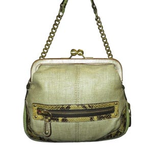 Coach Bonnie Straw & Python Embossed Leather Demi Handbag with Chain Strap