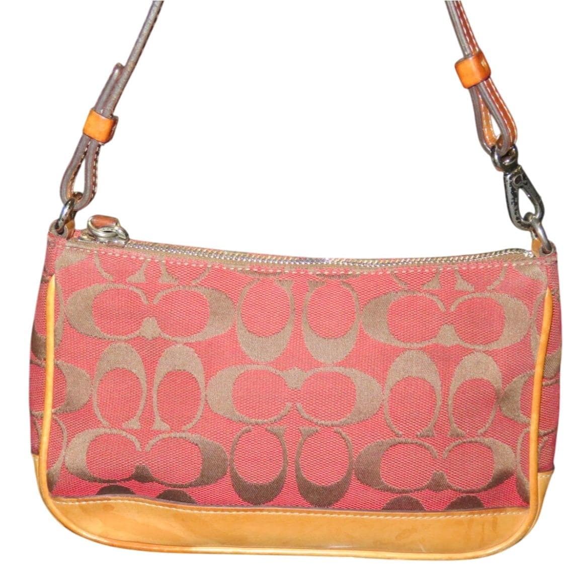 Coach Y2K Hampton Red Canvas & Tan Leather Signature Jacquard Demi