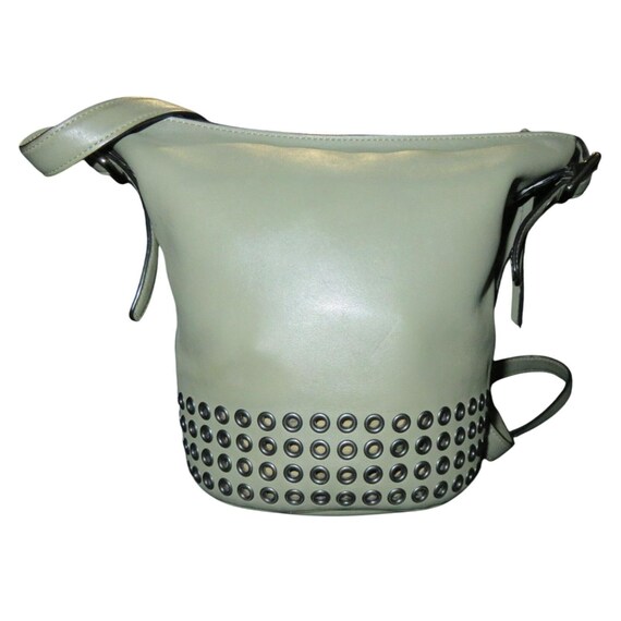 COACH Bleecker Gun Metal Grommets Hardware in Sage Green Leather 