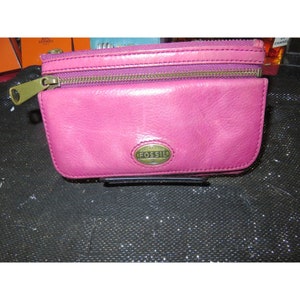 Carteira Fossil Vintage Couro Rosa Duplo Zip