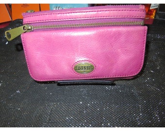 Fossil Vintage Pink Leather Double Zip Wallet