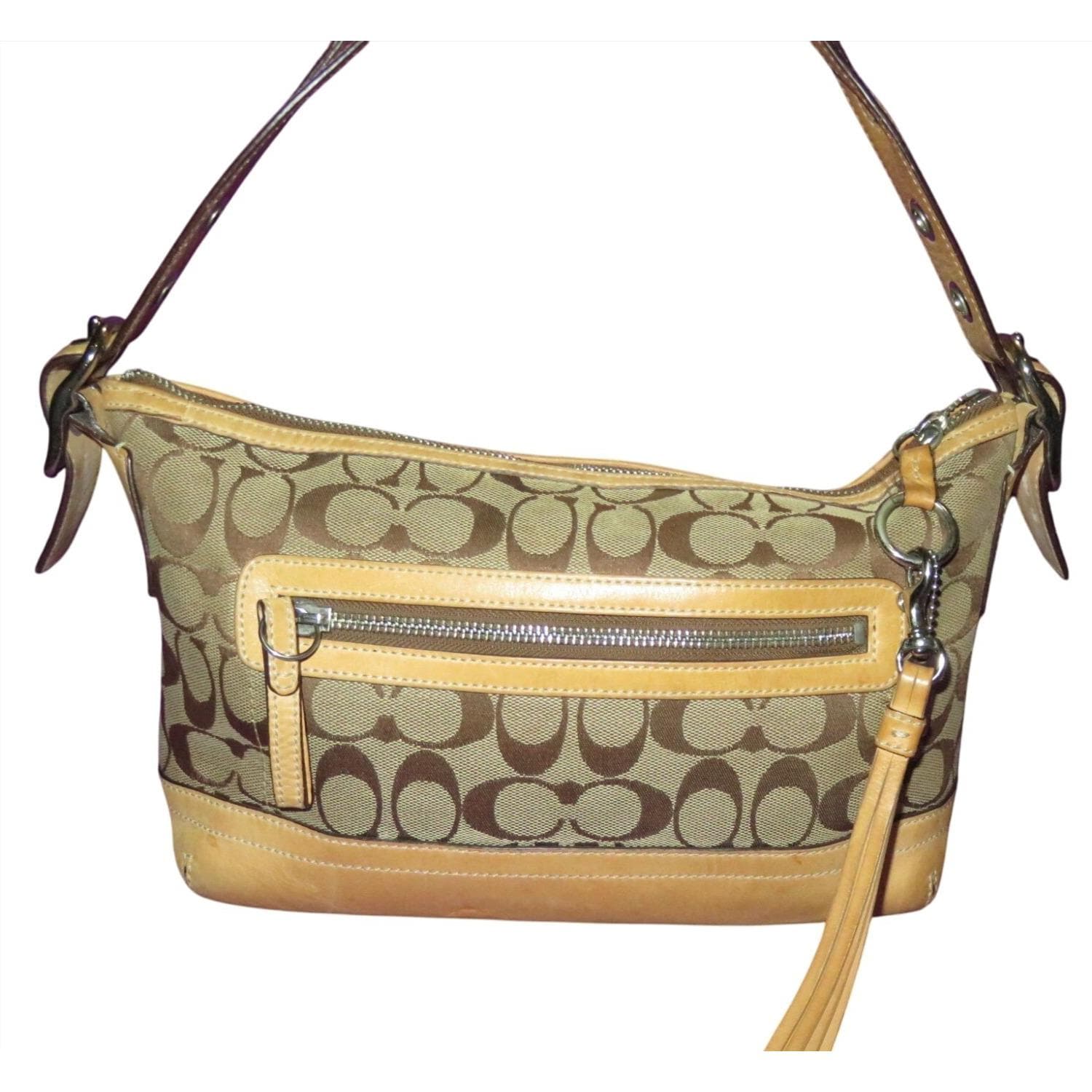 Vintage Authentic Coach Signature C Buckle Demi Shoulder Bag Khaki 