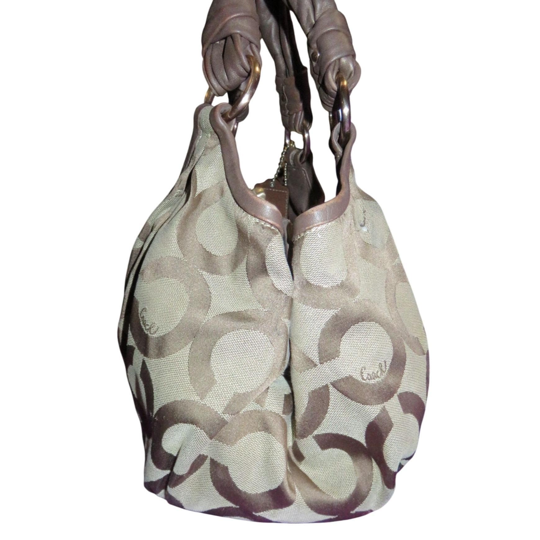 Coach Parker Kisslock Brown Canvas & Leather Classic Hobo Handbag