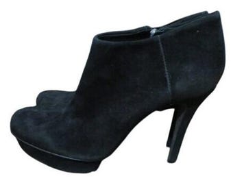 Tory Burch Cidnay Black Suede Leather Platform Ankle Booties Boots size 8.5