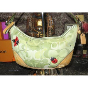 超希少☆COACH Ladybug Ltd Ed Signature Bag Coach 2005 Limited Edition Green Signature C Optic Ladybug Adorned