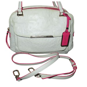 COACH Madison White Ostrich Embossed Leather  Crossbody Satchel