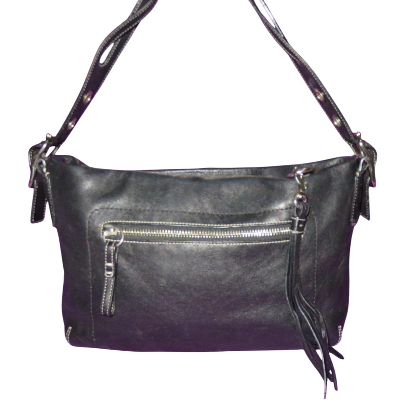 Coach Vintage Black Leather East West Legacy Tassel Hobo Shoulder 