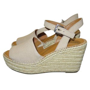 Franco Sarto Takara Tan Espadrille Leather Upper Platform Wedge Sandal sz 8.5