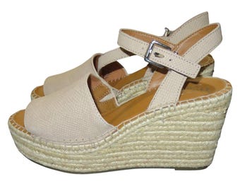 Franco Sarto Takara Tan Espadrille Leather Upper Platform Wedge Sandal sz 8.5
