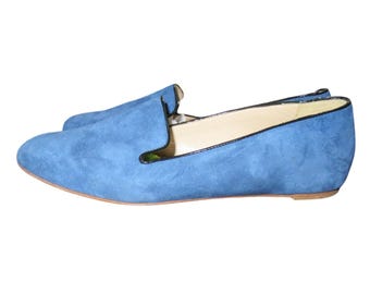 J CREW Addie Italian Suede Leather loafers in Blue Size 8