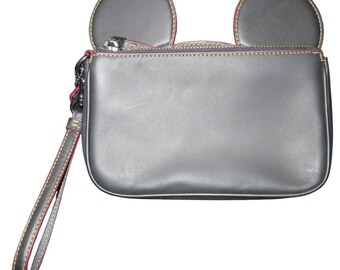 Coach X Disney Mickey Mouse Ears Black Leather Wristlet Handbag