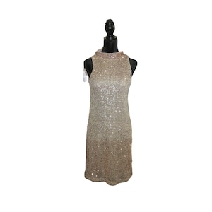 Taylor Size 2 Gold Metallic Sequined Short Sleeved Sequined Shift Cocktail  Dress - Etsy