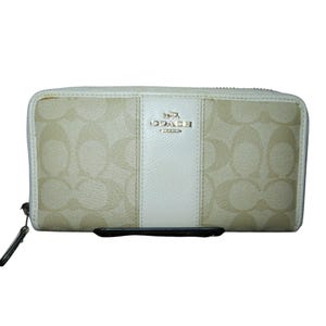 Coach Signature C Leder Zip rund Akkordeon Lange Brieftasche Khaki & Bone F52859