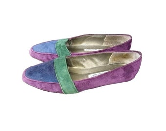 Jennifer Moore Purple & Blue Suede Leather vintage retro Y2K loafers slip on size 7