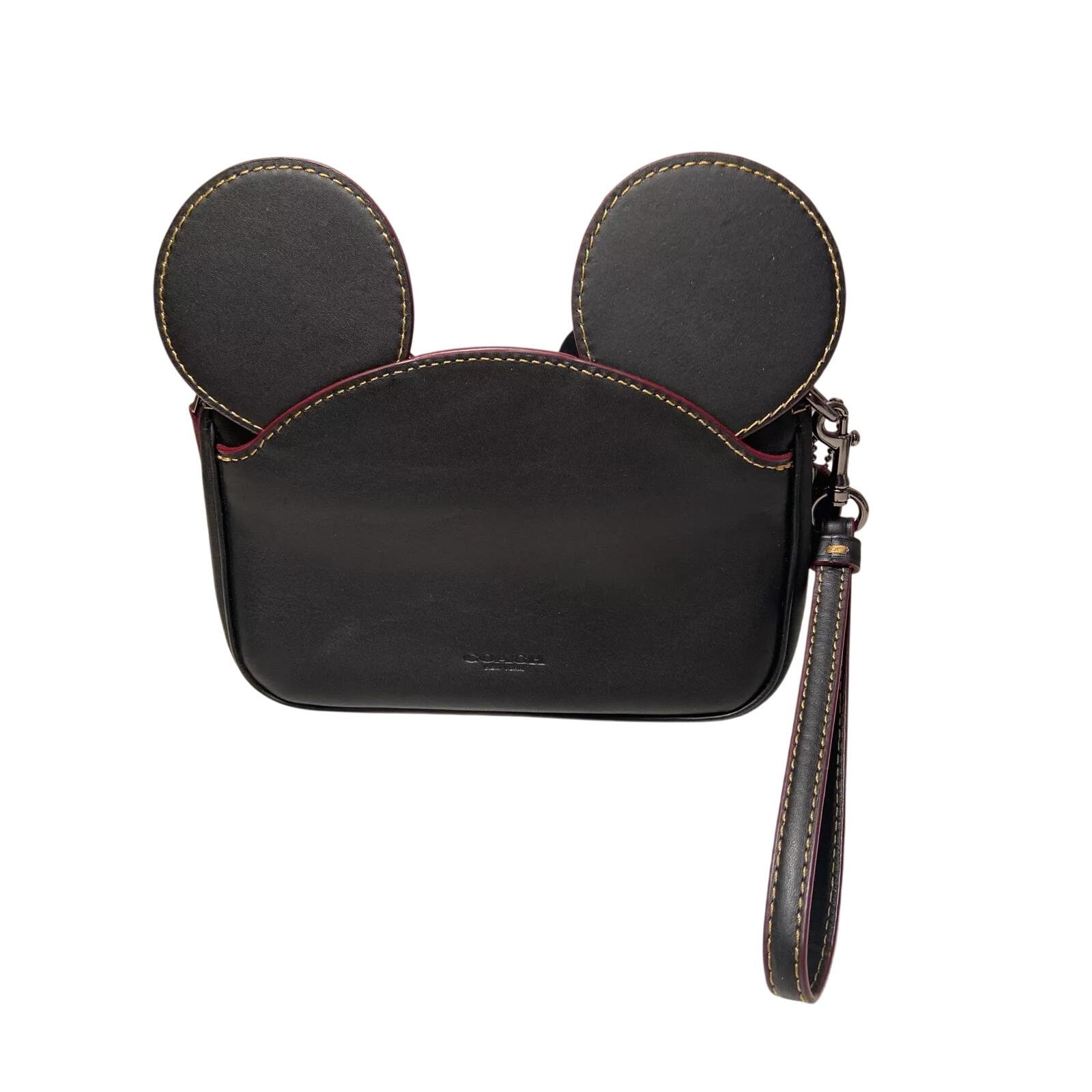 Coach X Disney Mickey Mouse Ears Black Leather Wristlet Handbag